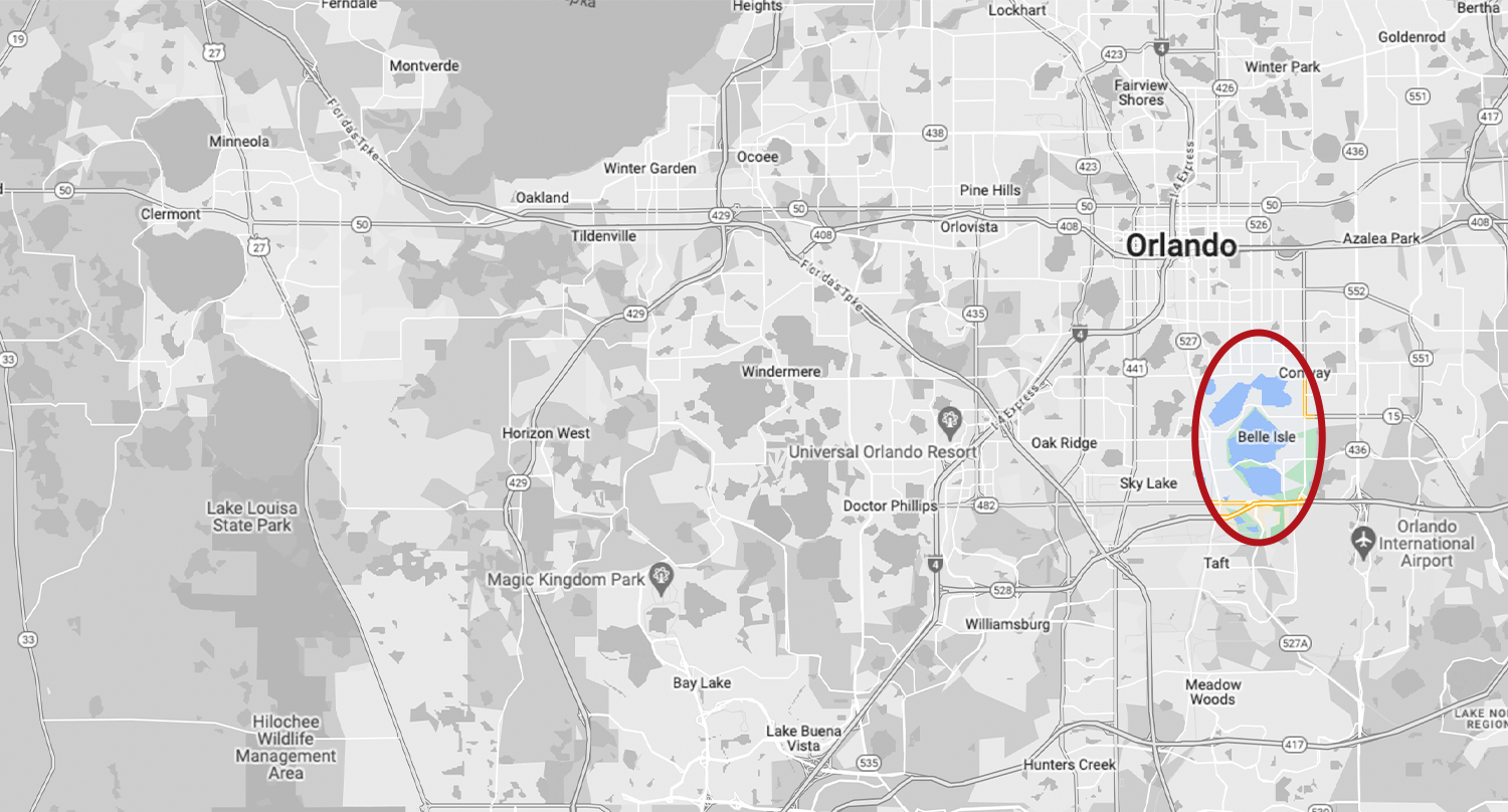 map of orlando with conway lakes highlighted
